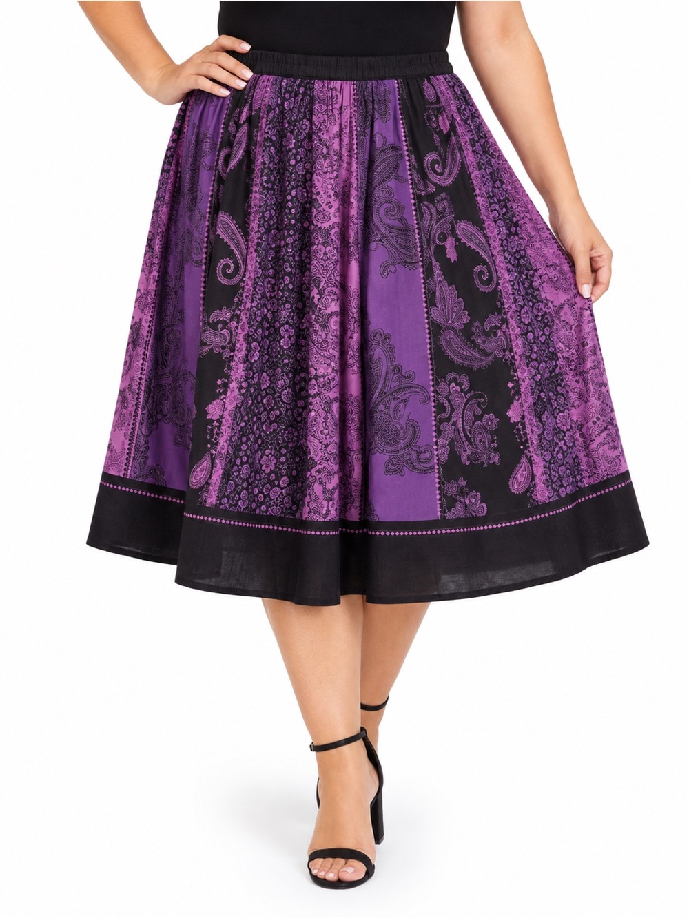 Envy Me Purple Paisley A-Line Skirt with Black Hem Extra large